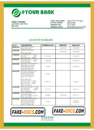 green corner universal multipurpose bank statement template in Word format