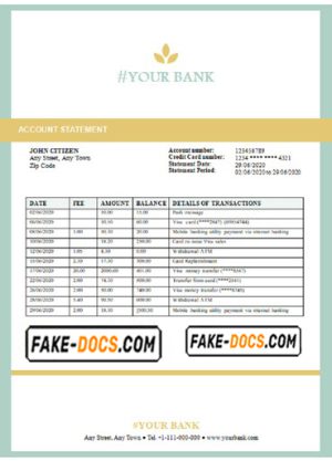 golden marker universal multipurpose bank statement template in Word format