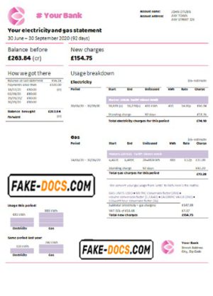 pink realm universal multipurpose electricity and gas statement template in Word format
