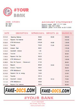 pink gleam universal multipurpose bank statement template in Word format