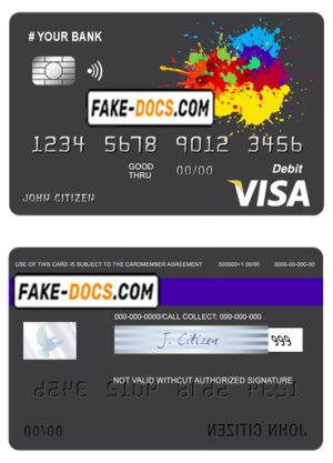 paintings color universal multipurpose bank visa credit card template in PSD format, fully editable