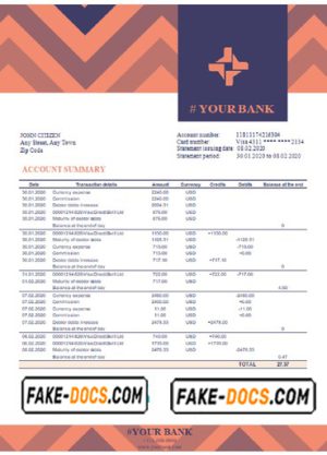 orange pattern universal multipurpose bank statement template in Word format