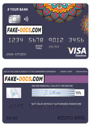 mandala jasmine universal multipurpose bank visa electron credit card template in PSD format, fully editable