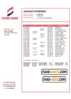 pink scarf universal multipurpose bank statement template in Word format