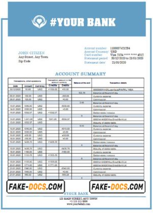 reaction blue universal multipurpose bank statement template in Word format