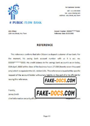 public flow bank universal multipurpose bank account reference template in Word and PDF format