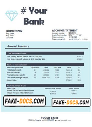 powder blue universal multipurpose bank statement template in Word format