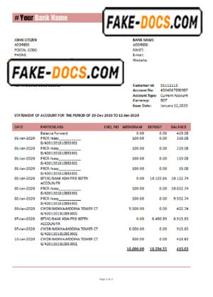 universal bank multipurpose statement template in Word format