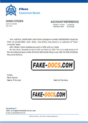 save innovate bank universal multipurpose bank account reference template in Word and PDF format