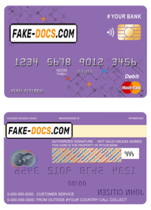 purpleistic multipurpose bank mastercard debit credit card template in PSD format, fully editable