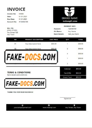 target union universal multipurpose good-looking invoice template in Word and PDF format, fully editable