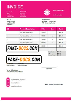 super goal universal multipurpose professional invoice template in Word and PDF format, fully editable