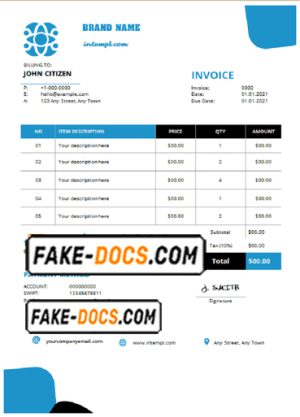 spire live universal multipurpose professional invoice template in Word and PDF format, fully editable