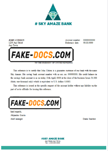 sky amaze bank universal multipurpose bank account reference template in Word and PDF format