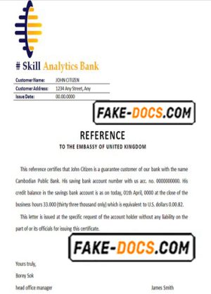 skill analytics bank template of bank reference letter, Word and PDF format (.doc and .pdf)