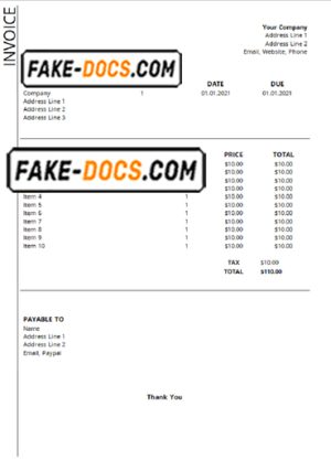 simple chart universal multipurpose good-looking invoice template in Word and PDF format, fully editable