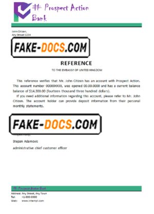 prospect action bank universal multipurpose bank account reference template in Word and PDF format