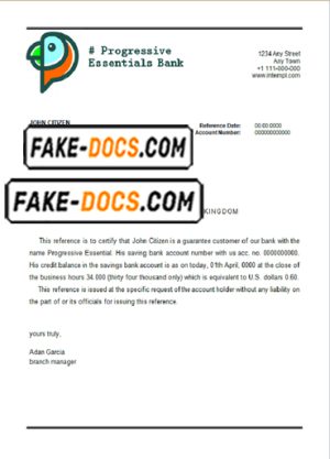 progressive essential bank universal multipurpose bank account reference template in Word and PDF format