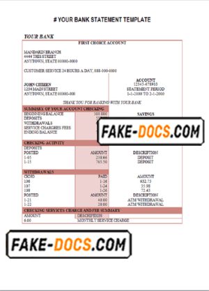 universal multipurpose bank statement template in Word format, version 2