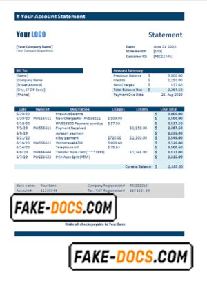 universal bank multipurpose statement template in Word format