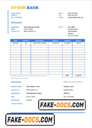 universal bank statement template in Word format