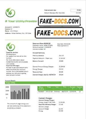 energy quota universal multipurpose utility bill template in Word format