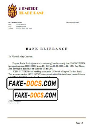 empire trade bank universal multipurpose bank account reference template in Word and PDF format