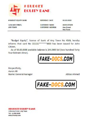 budget equity bank universal multipurpose bank account reference template in Word and PDF format