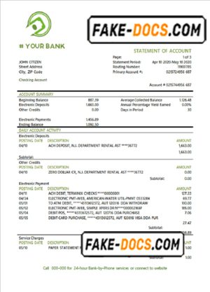 green west universal bank multipurpose statement template in Word format