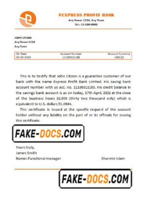 express profit bank universal multipurpose bank account reference template in Word and PDF format