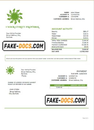 solar green universal multipurpose utility bill template in Word format