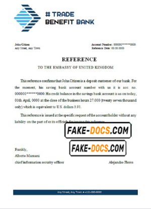 trade benefit bank universal multipurpose bank account reference template in Word and PDF format