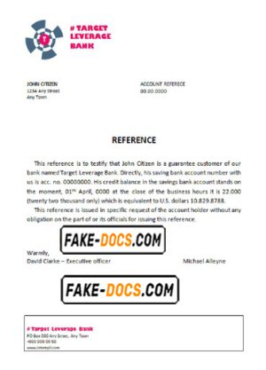 target leverage bank universal multipurpose bank account reference template in Word and PDF format