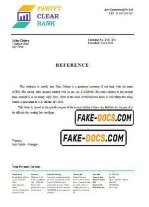 swift clear bank universal multipurpose bank account reference template in Word and PDF format