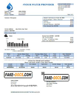 water system universal multipurpose utility bill template in Word format