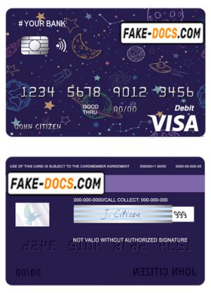 creative space universal multipurpose bank visa credit card template in PSD format, fully editable