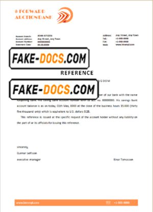 forward auction bank universal multipurpose bank account reference template in Word and PDF format