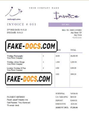 flash crow universal multipurpose professional invoice template in Word and PDF format, fully editable