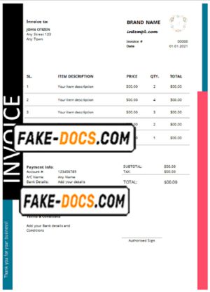 first keeper universal multipurpose tax invoice template in Word and PDF format, fully editable