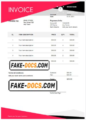 fever quest universal multipurpose good-looking invoice template in Word and PDF format, fully editable