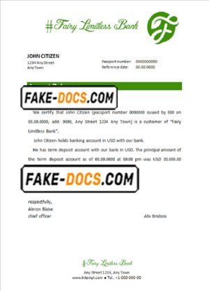 fairy limitless bank universal multipurpose bank account reference template in Word and PDF format