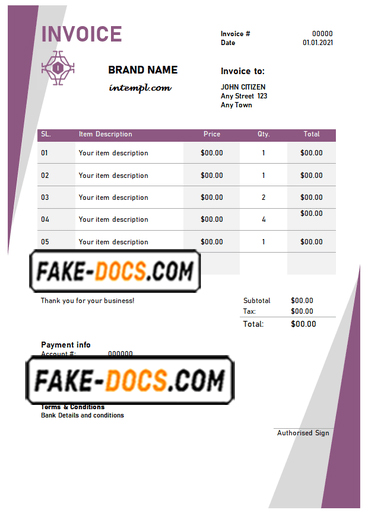 dream authority universal multipurpose tax invoice template in Word and PDF format, fully editable