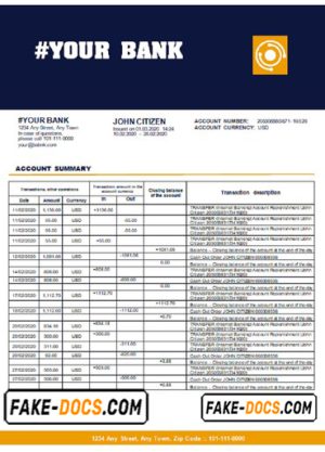 blue leagcy universal multipurpose bank statement template in Word format