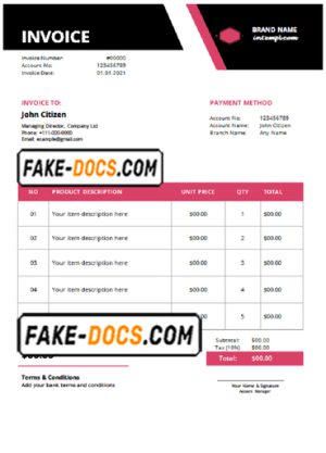 nation eternal universal multipurpose professional invoice template in Word and PDF format, fully editable