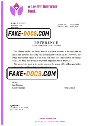 leader instructor bank universal multipurpose bank account reference template in Word and PDF format leader instructor bank universal multipurpose bank account reference template in Word and PDF format