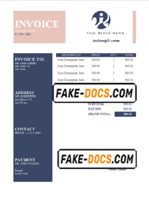 good fixed universal multipurpose tax invoice template in Word and PDF format, fully editable
