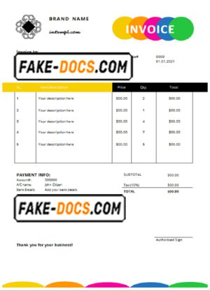 glow outlook universal multipurpose tax invoice template in Word and PDF format, fully editable