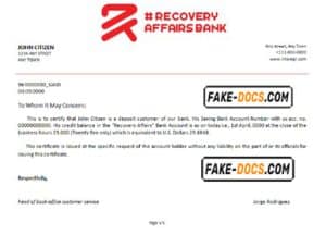 recovery affairs bank universal multipurpose bank account reference template in Word and PDF format