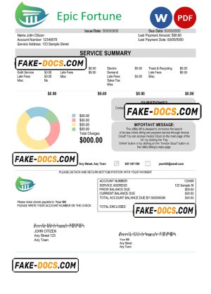 epic fortune universal multipurpose utility bill, Word and PDF template