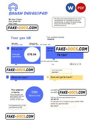 brush developed universal multipurpose utility bill, Word and PDF template